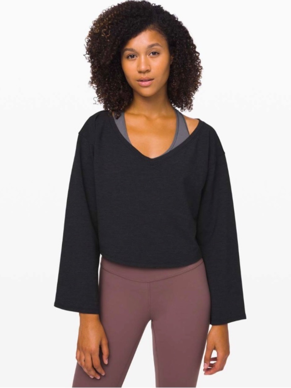 Lululemon Show Your Depth Crop Long Sleeve Top | Heathered Black | Size XS/S